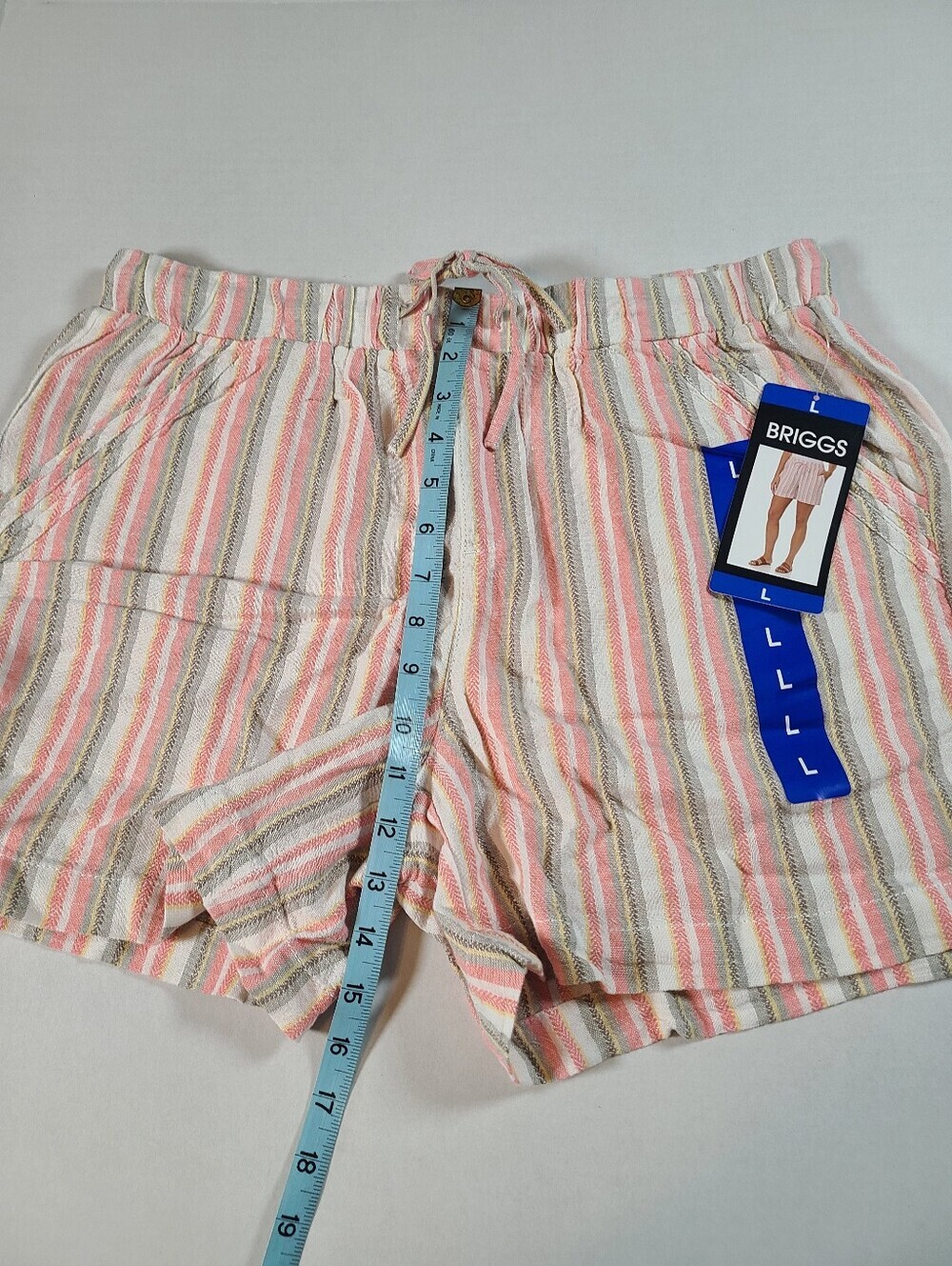 Briggs New York Women's Striped Shorts Large Elastic Waist NWT Linen Blend - Picture 9 of 12